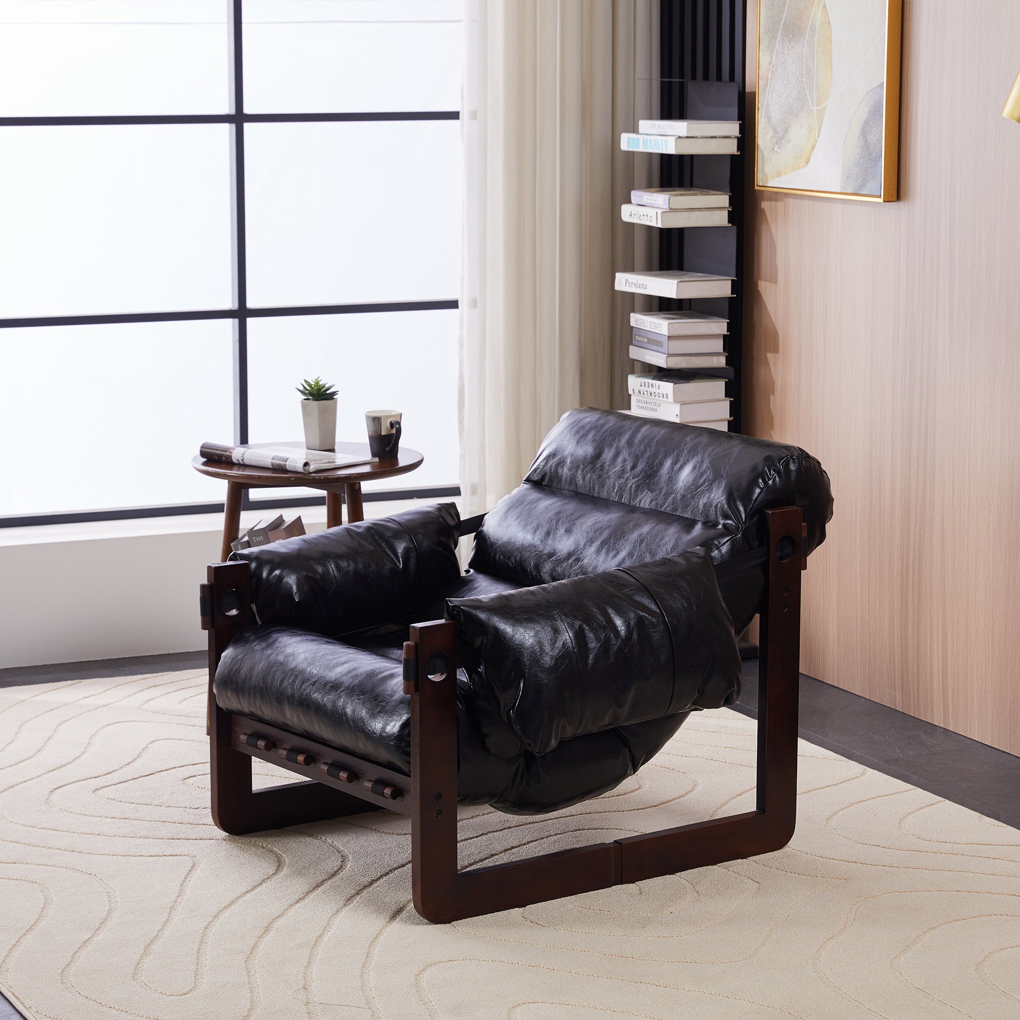 Medieval modern style lounge chair,removable armrests, vintage oil wax leather sofa chair, vintage style decorative chair, suitable for living room, study, office .Antique Black - Grand Goldman Shop