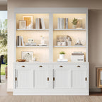 83.4'Tall Bookshelf Suite with LED Lighting, Modern Bookcase Suite with Sliding Doors,Drawers and Open Shelves,Storage Booksh