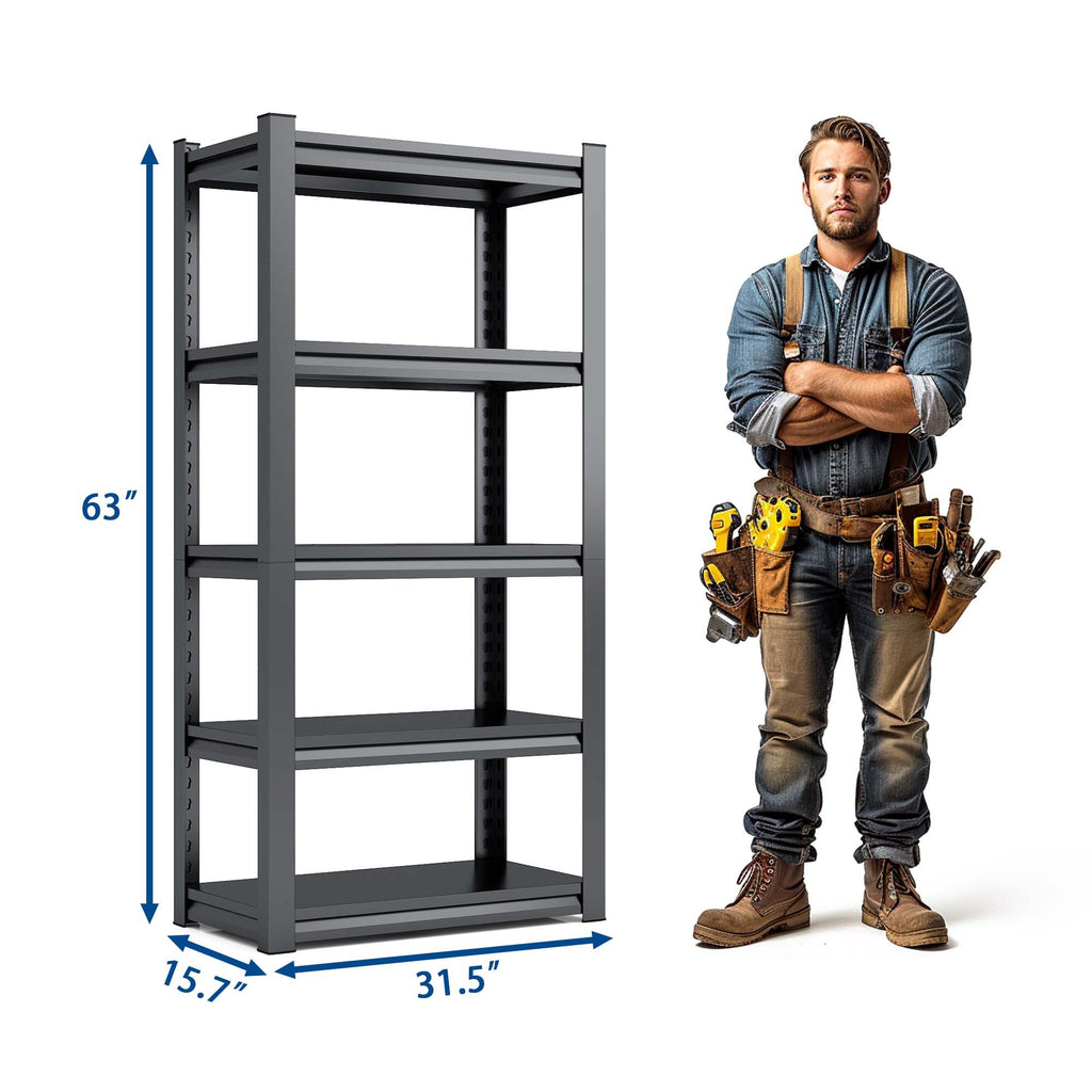 Industrial Heavy-Duty 5 Tier Metal Garage Shelving Unit, 2000LBS Capacity, Adjustable Storage Rack, Black, 31.5'W x 15.7'D x 63'H - Grand Goldman Shop