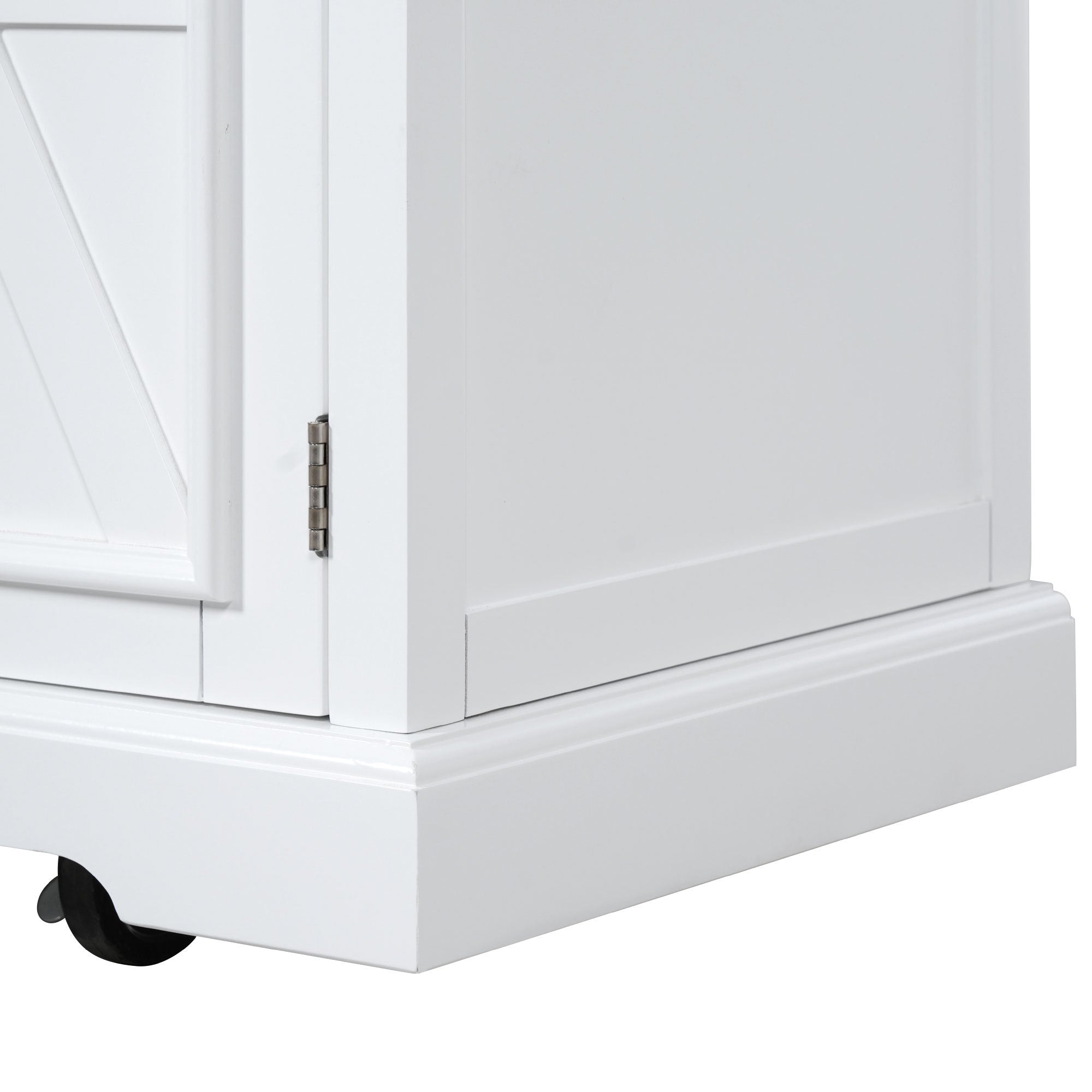 K&K 54.9' Kitchen Island with Drop Leaf, Power Outlet, Kitchen Storage Cart with 4 Door Shelves, Cross Barn Doors & Visual Glass Door, Rolling Kitchen Island on 4 Wheels for Kitchen, Dining Room,White - Grand Goldman Shop