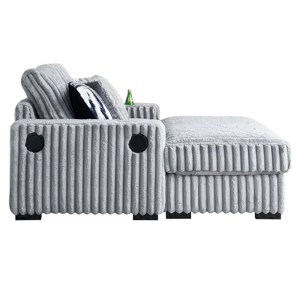 61.42Inch Square Arm Loveseat With Ottoman, 2PCS Back Cushions and 4PCS Toss Pillows, Cupholder,Bluetooth Speaker,Wireless Charger,USB Ports for Living Room and Bedroom,Light Grey - Grand Goldman Shop