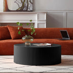 Sleek and Modern Round Coffee Table with Eye-Catching Relief Design, Black(Same Sku:W876P252219) - Grand Goldman Shop