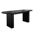 Kitchen extendable dining table for 4-8 people, oval kitchen table with wooden strip base for family living room (black) - Grand Goldman Shop