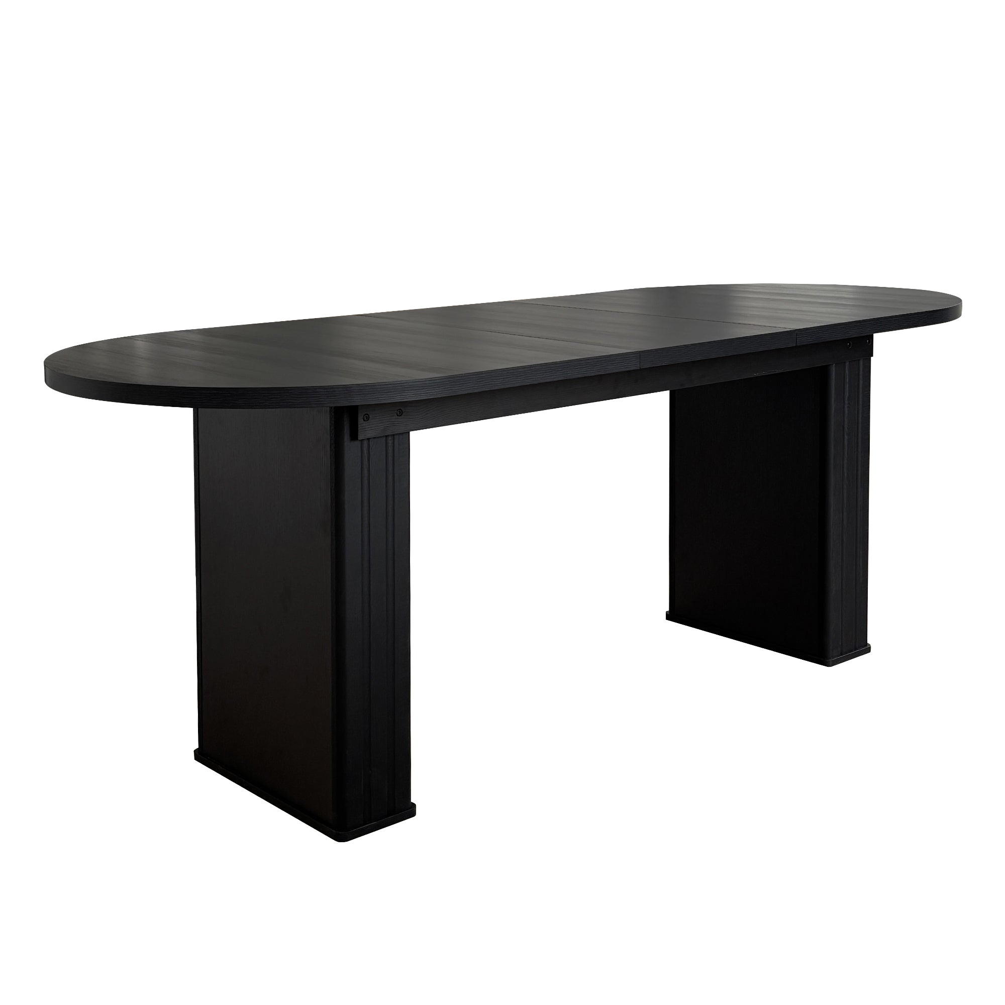 Kitchen extendable dining table for 4-8 people, oval kitchen table with wooden strip base for family living room (black) - Grand Goldman Shop