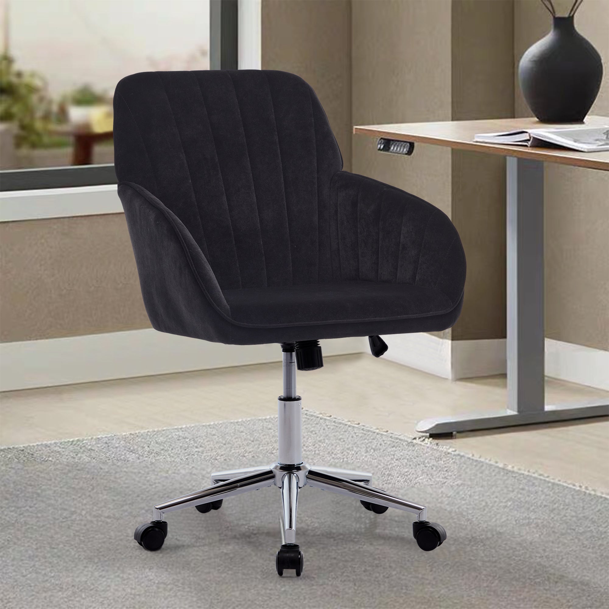 TY Adjustable Ergonomic Office Chair, Swivel Backrest Seat, Black Velvet, 24.60 x 22.84 x 38.00 inches | Premium Home Decor -
