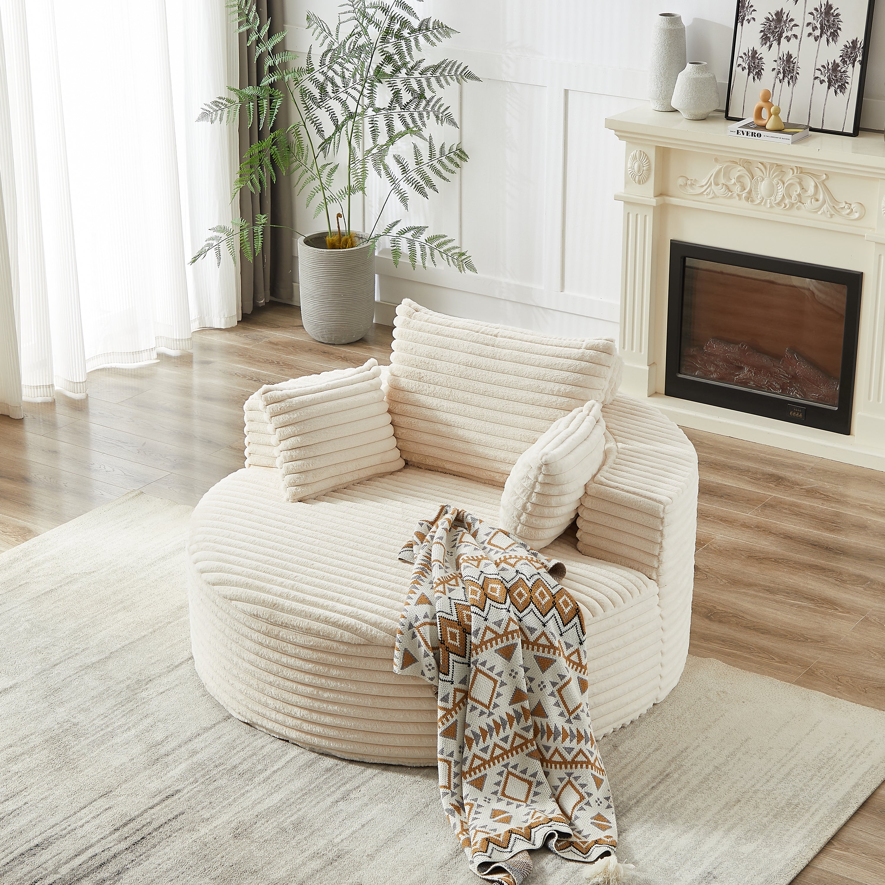 55'L Corduroy Sponge single sofa,No Assembly Required,Fluffy Modern Sleeper Chair for Living room, Bedroom, Lounge and Projection Room(Not a swivel chair.) - Grand Goldman Shop