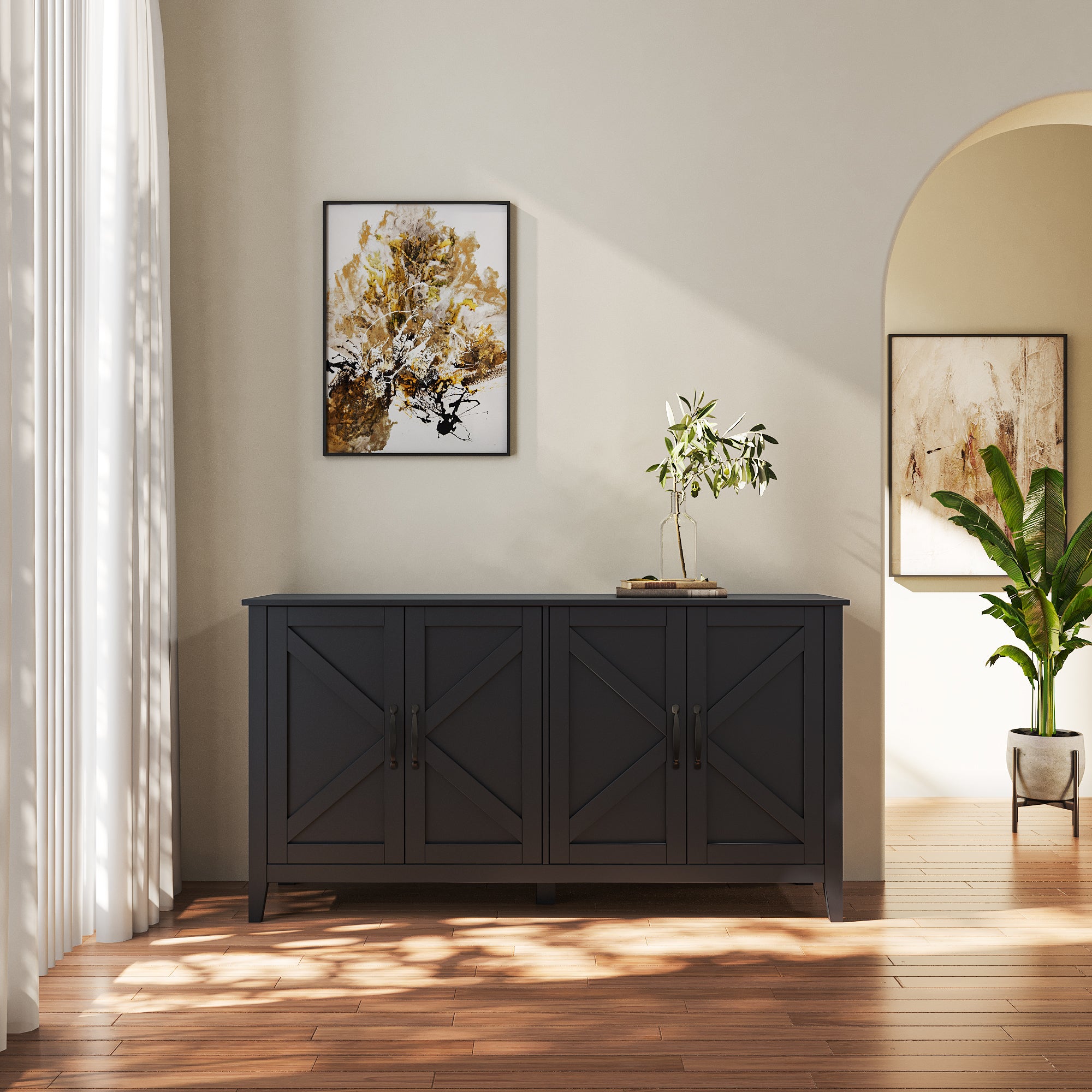 Cabinet with 4 Doors and 4 open shelgves,Freestanding Sideboard Storage Cabinet Entryway Floor Cabinet for Living Room Office Bedroom - Grand Goldman Shop