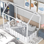 {Slats are not included}Twin Size Wood Bed House Bed Frame with Fence,for Kids,Teens, Girls,Boys {White}{OLD SKU:WF194274AAK} - Grand Goldman Shop