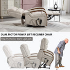 Power Beige Chenille Lift Recliner Chair Dual Motor Infinite Position Up to 350 LBS with Solid Wood Armrests, Heat Massage and Heavy Duty Motion Mechanism - Grand Goldman Shop