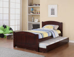 Twin Size Bed w/ Trundle Slats Dark Cherry Pine Plywood Kids Youth Bedroom Furniture - Grand Goldman
