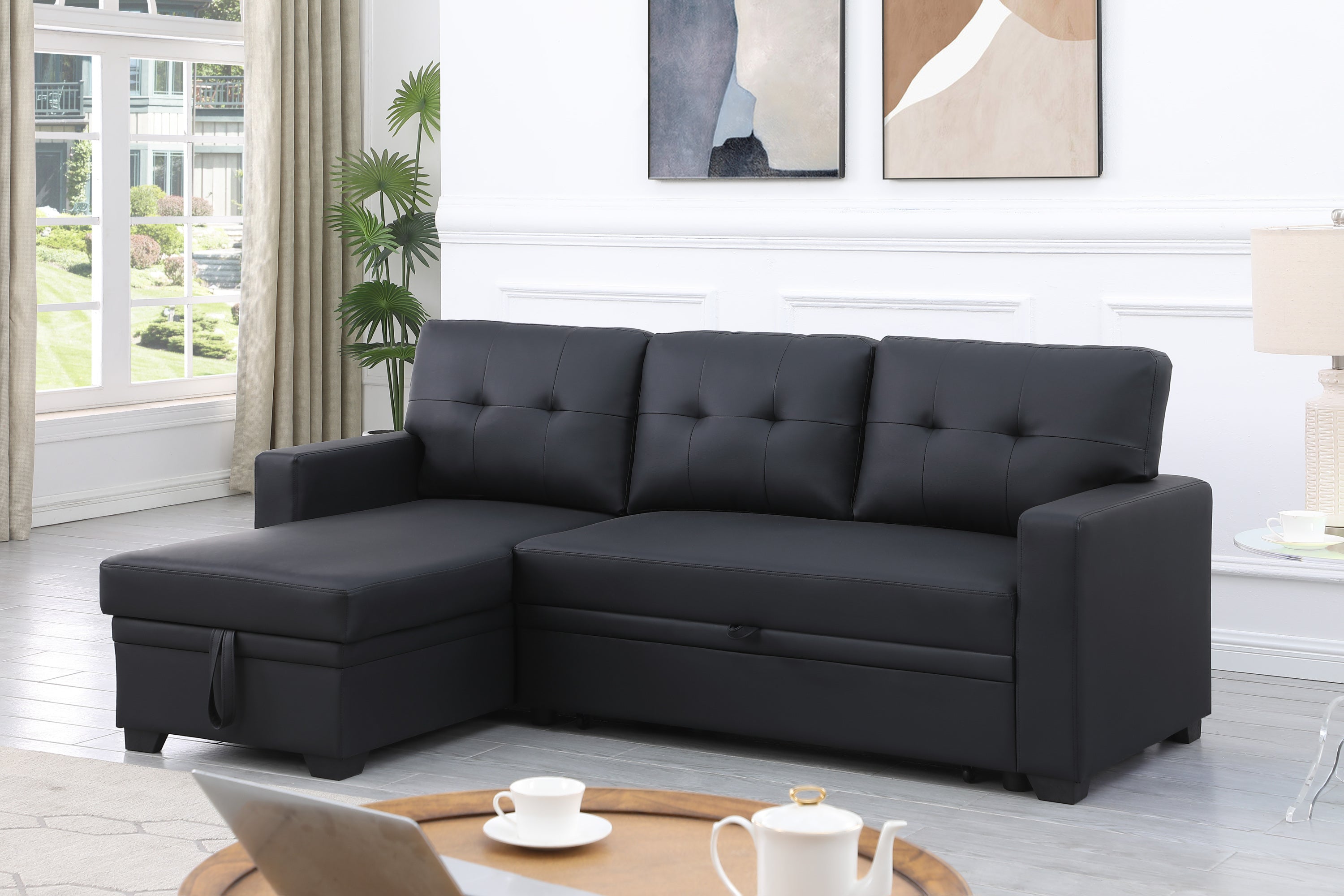 Upholstered Pull out Sectional Sofa with Chaise - Grand Goldman Shop