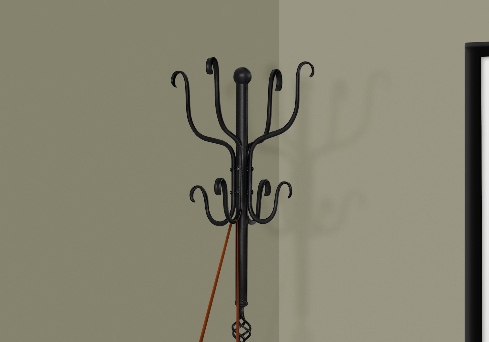 Coat Rack, Hall Tree, Free Standing, 8 Hooks, Entryway, 74'h, Bedroom, Black Metal, Transitional - Grand Goldman Shop