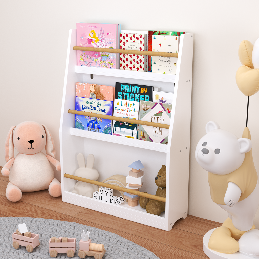 3 Tier Kids Book Shelf,Kids Book Rack, Helps Keep Bedrooms, Playrooms, and Classrooms Organized,White | Premium Home Decor - 