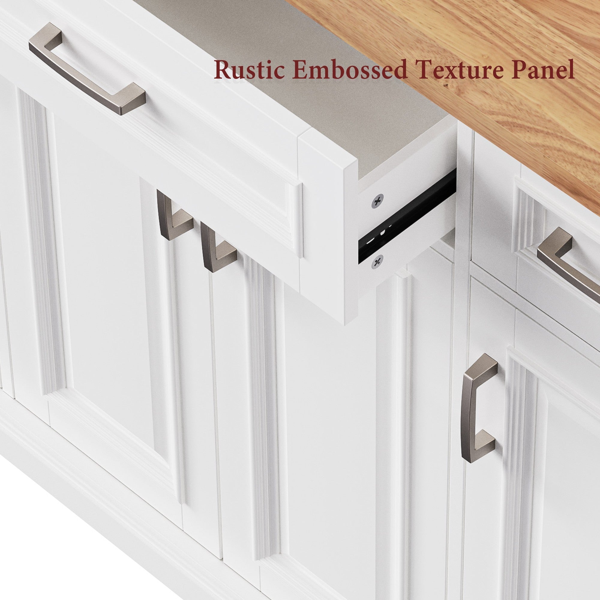 K&K 54inch Large Kitchen Island with Rubber Wood Drop Leaf, Embossed Texture Rolling Kitchen Cart on 4 Wheels with 4 Doors and 3 Drawers, Kitchen Island with Storage for Kitchen, Dining Room,White - Grand Goldman Shop