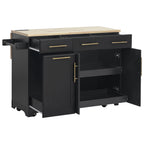 K&K 59.3' Kitchen Island with Storage 2 Pull Out Cabinet Organizers & Rubber Wood Drop Leaf, Rolling Kitchen Island with Trash Can Storage, Power Outlet, Spice & Towel Rack for Kitchen, Dining, Black - Grand Goldman Shop