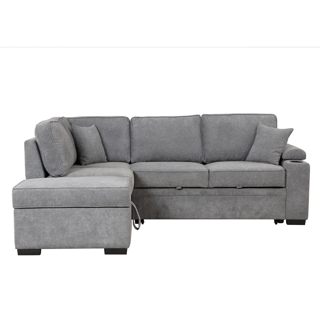 Modern Sleeper Sofa Bed with Storage Ottoman, Gray Linen, 84.75' L Shape Couch for Living Room or Apartment - Grand Goldman Shop