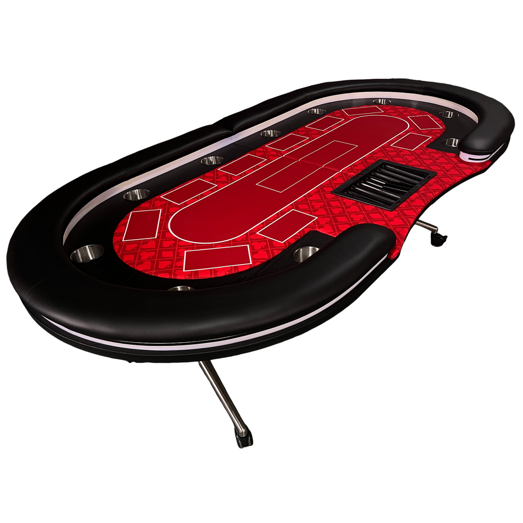 INO Design 94' Fodable Poker Table with Dealer Spot for 10 players, Red | Premium Home Decor - Grand Goldman