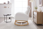 015B-Teddy Fabric Leisure Rocking Chair,Nursery Rocking Chair With Adjustable Footstool,Thickened Headrest And High Backrest, Storage Pocket On The Right Side,The Base Rocker Is Solid Wood,White - Grand Goldman Shop