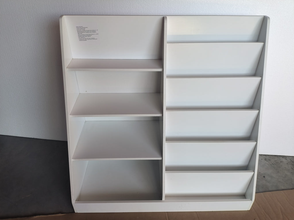 Kids Bookshelf and Toy Storage Organizer, Multifunctional 4-Tier White Wooden Bookcase with Toy Bin for Nursery, Playroom, or