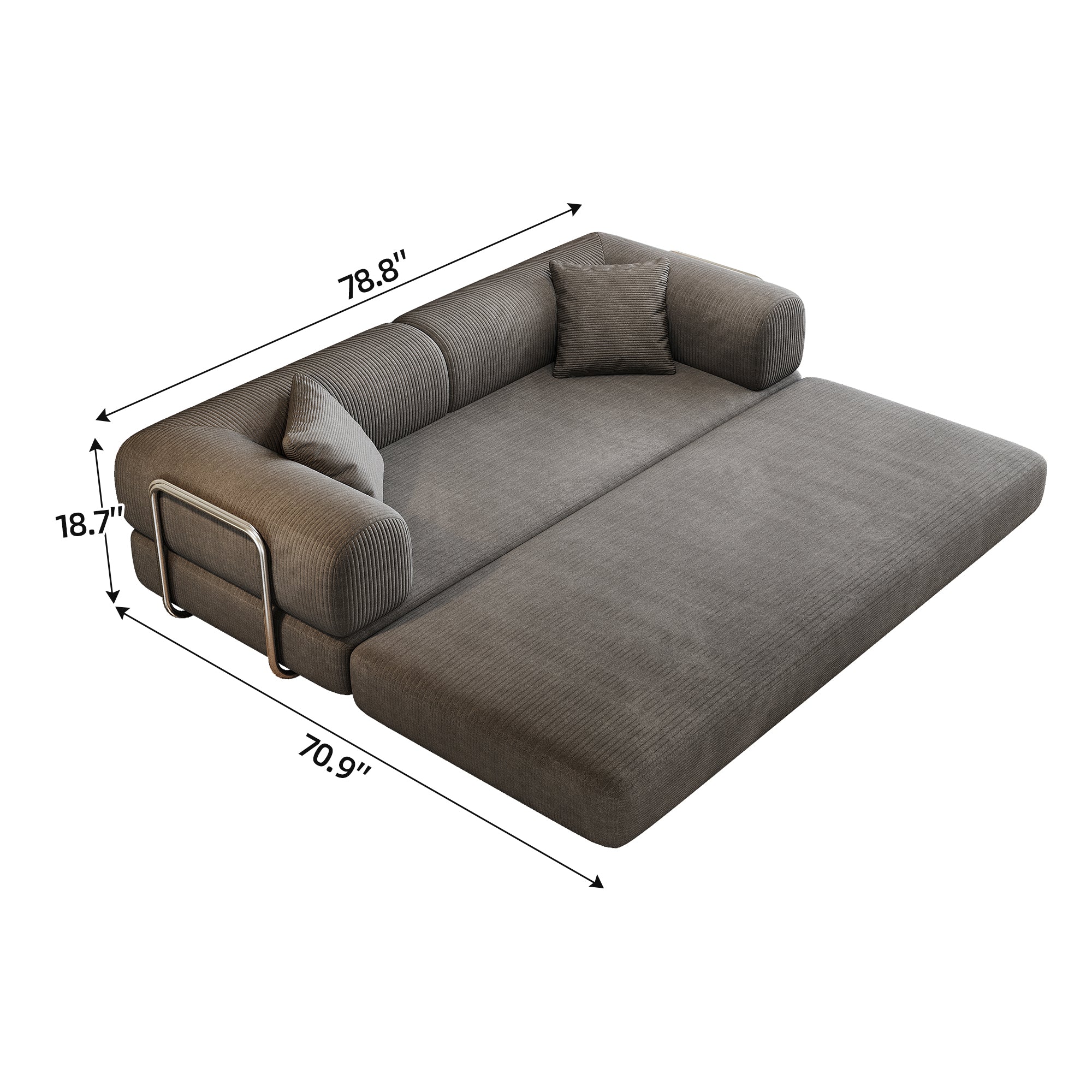 78.8' Compression Sofa,Convertible Floor Sofa Bed-with Pillow Back Support Armrest,Comfy Futon Couch Sleeper Bed,Loveseats Boneless Modular Sectional Sofa,Corduroy fabric,for Living Room,Bedroom,Grey - Grand Goldman Shop