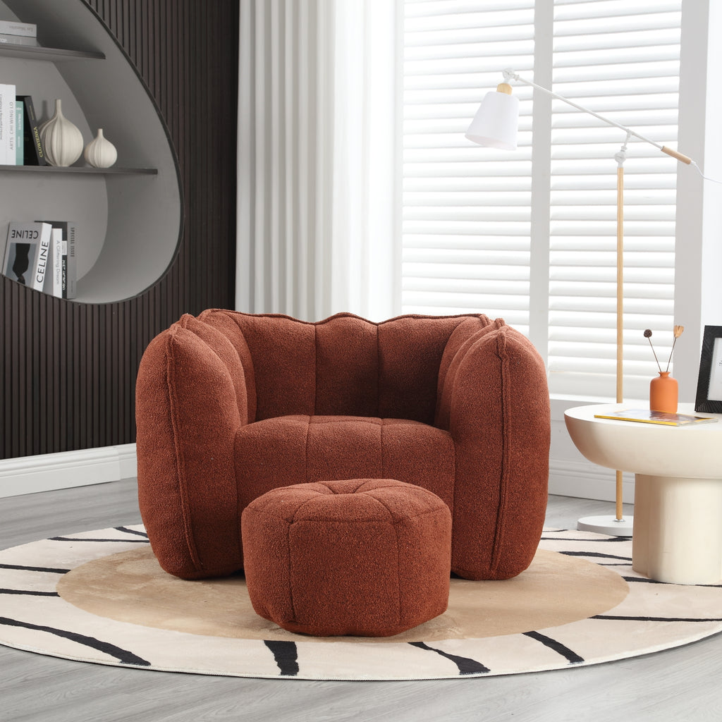 Soft Chenille Bean Bag Chair with High Resilient Foam for Living Room and Bedroom, Comfortable Square Lazy Sofa with Footstool for Adults - Grand Goldman Shop
