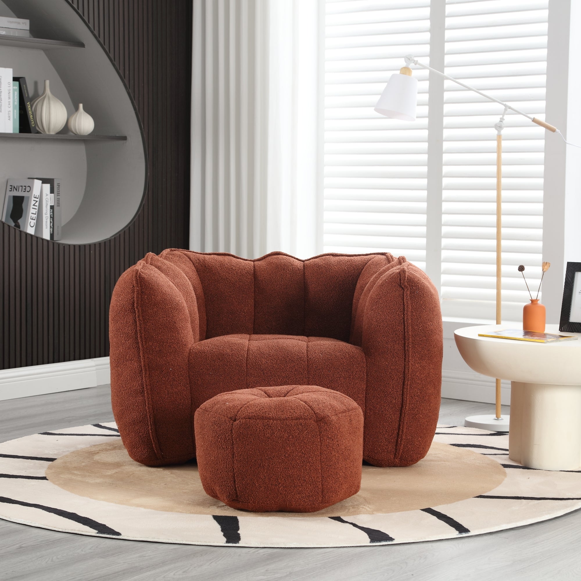 Soft Chenille Bean Bag Chair with High Resilient Foam for Living Room and Bedroom, Comfortable Square Lazy Sofa with Footstool for Adults - Grand Goldman Shop