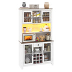 70.9' Kitchen Pantry Storage Cabinet Rustic Buffet Cabinet, Kitchen Hutch Cabinet with LED Outlets Food Pantry Cabinet with Doors and Shelves Wine Rack for Dining Room, White - Grand Goldman Shop