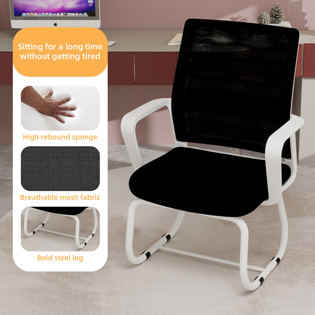 Minimalist Modern Office Chair with Metal Frame, Soft Mesh Backrest, Comfortable Polyurethane Cushion, White+Black, Suitable 