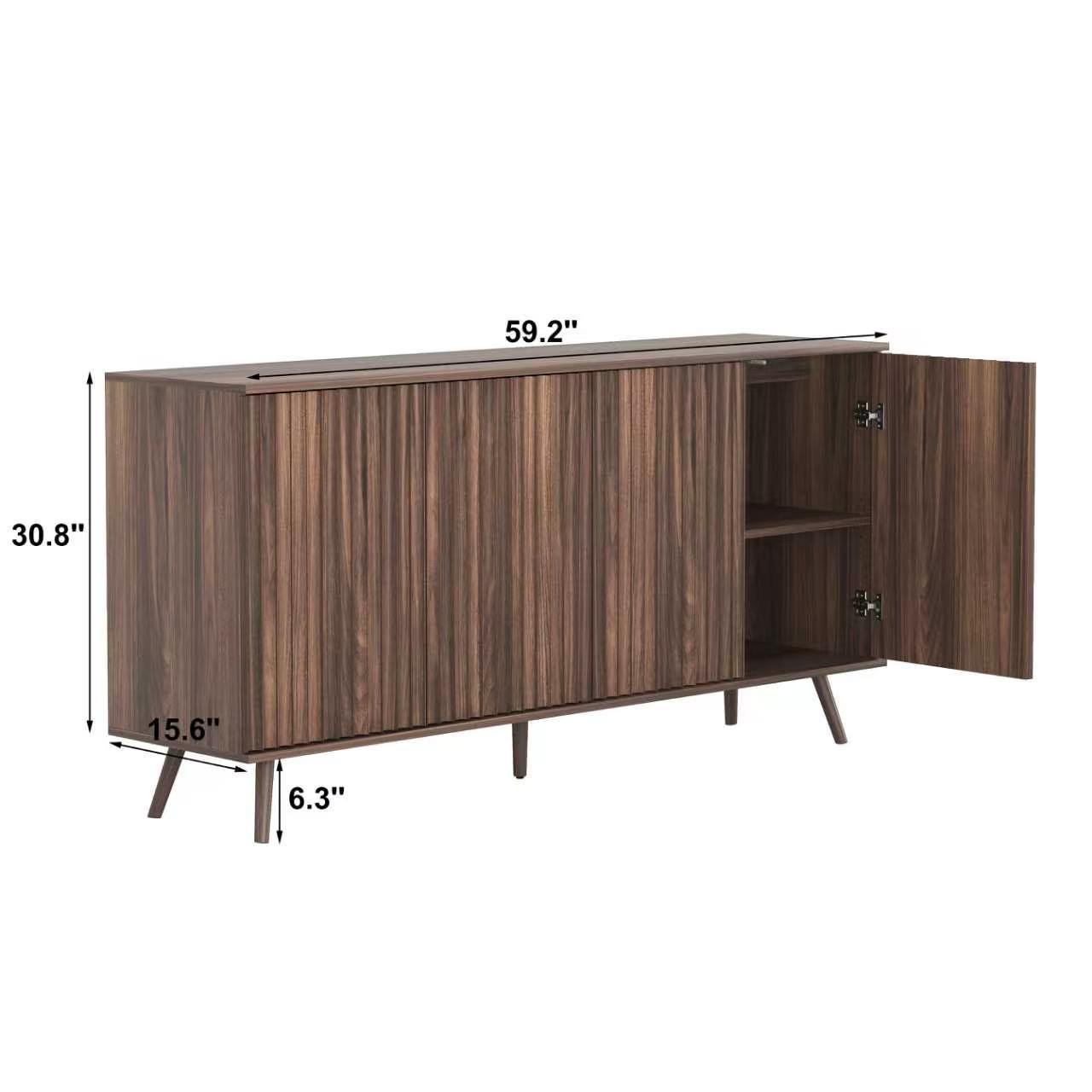 Sideboard Buffet Cabinet with Storage, Long Sideboard Storage Cabinet with 4 Doors, Wood Credenza Console Coffee Bar Cabinets with Adjustable Shelves for Living Room Kitchen Dining Room Walnut - Grand Goldman Shop