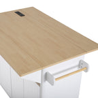 K&K 55.5' Fluted Kitchen Island with 2 Drop Leaf, Kitchen Storage Cart with Power Outlet, 4 Doors, Spice rack, Rolling Island Table with Wood-grain Top, Curved Edge for Kitchen, Dining Room,White - Grand Goldman Shop