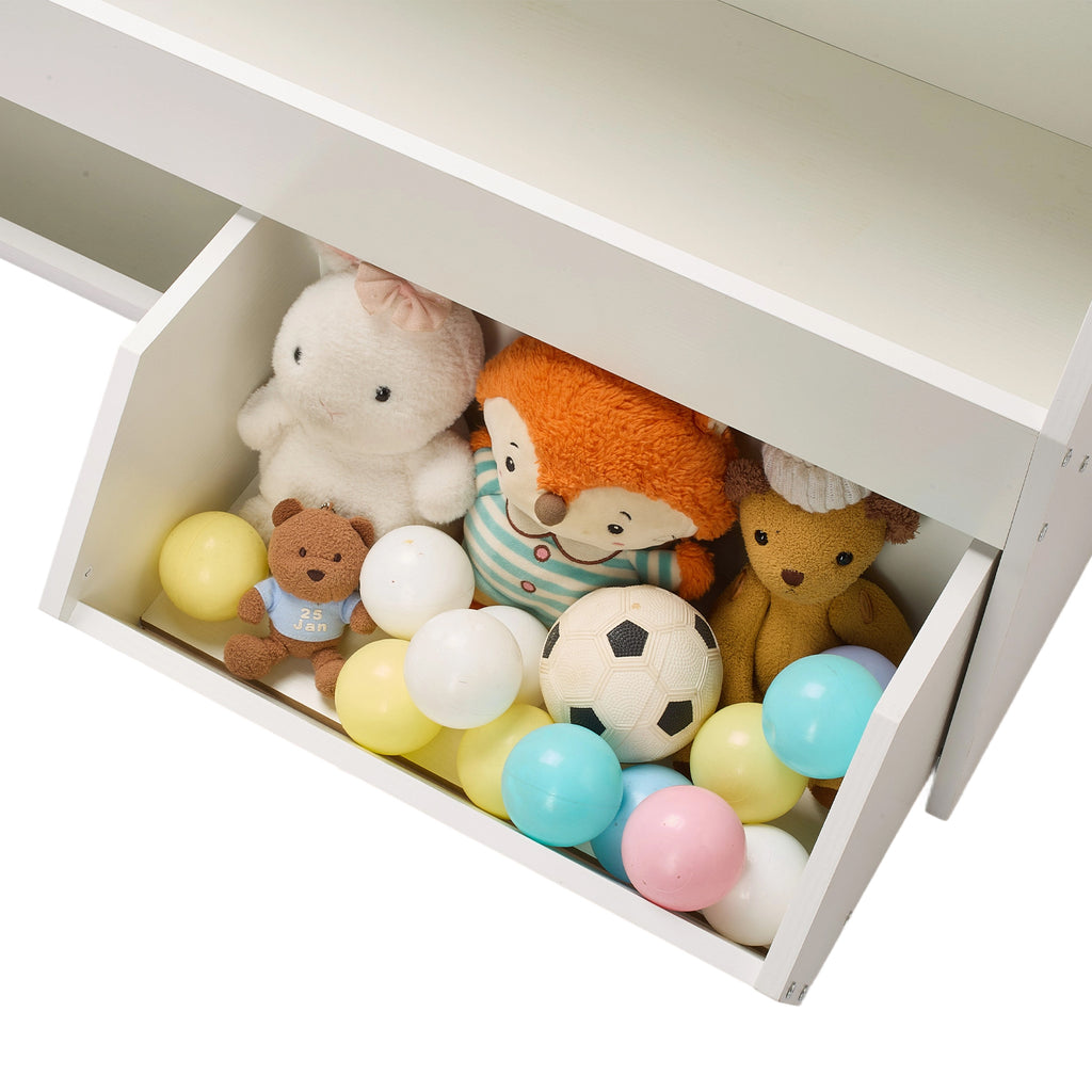 Toy Storage Organizer, Wooden Kids Bookshelf with Storage, Toy Storage Cabinet with 2 Mobile Drawers, Kids Storage Organizer 