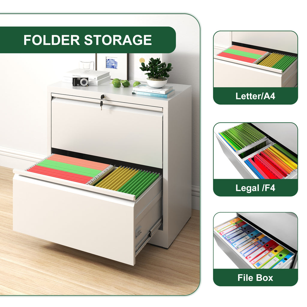 Premium 2 Drawer Metal Lateral File Cabinet with Lock, White Steel Filing Cabinet for Home Office - Grand Goldman