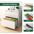 Premium 2 Drawer Metal Lateral File Cabinet with Lock, White Steel Filing Cabinet for Home Office - Grand Goldman