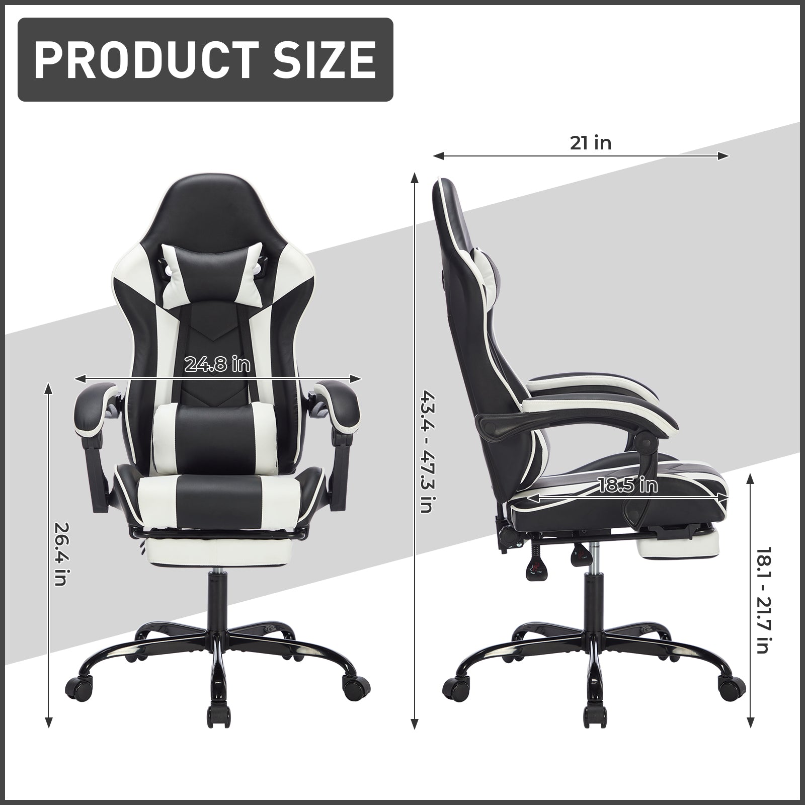 Gaming Chair with Footrest, Ergonomic Computer Chair with Headrest and Lumbar Support, Breathable Material Height Adjustable 