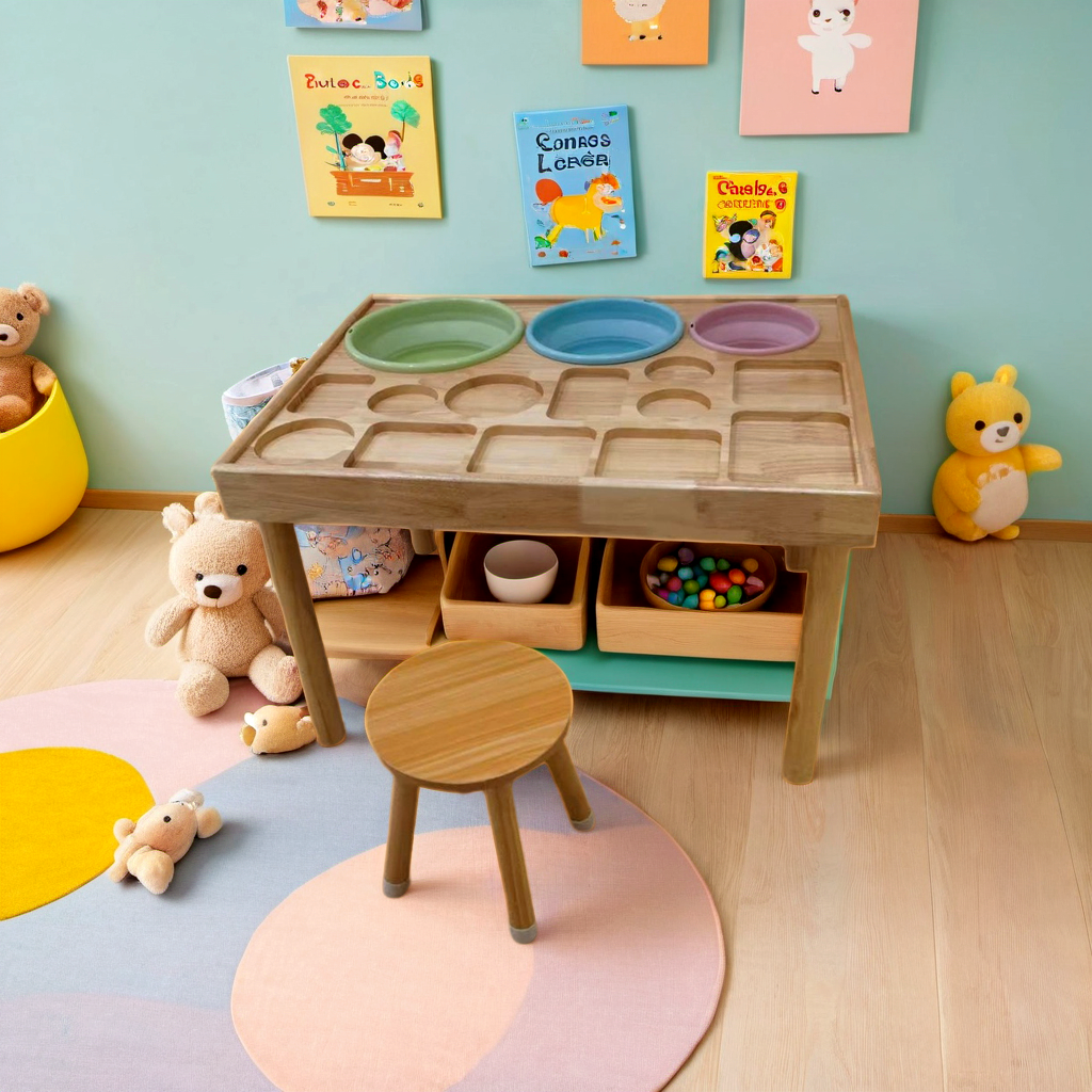 Sensory Table for Toddlers 1-3 with 2 Chairs, Wooden Kid Activity Table Chair Set with Double-Sided Boards for Sand and Water
