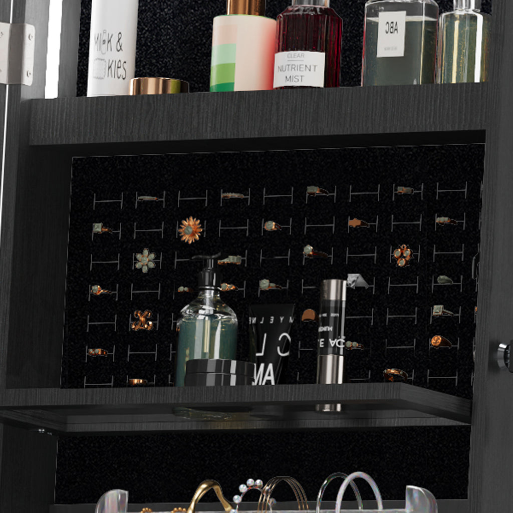 360°Swivel Jewelry Cabinet with Full Length Mirror, 360°Rotating Standing Jewelry Armoire Organizer, Lockable Storage Cabinet, Interior Lighted Mirror, Black - Grand Goldman Shop