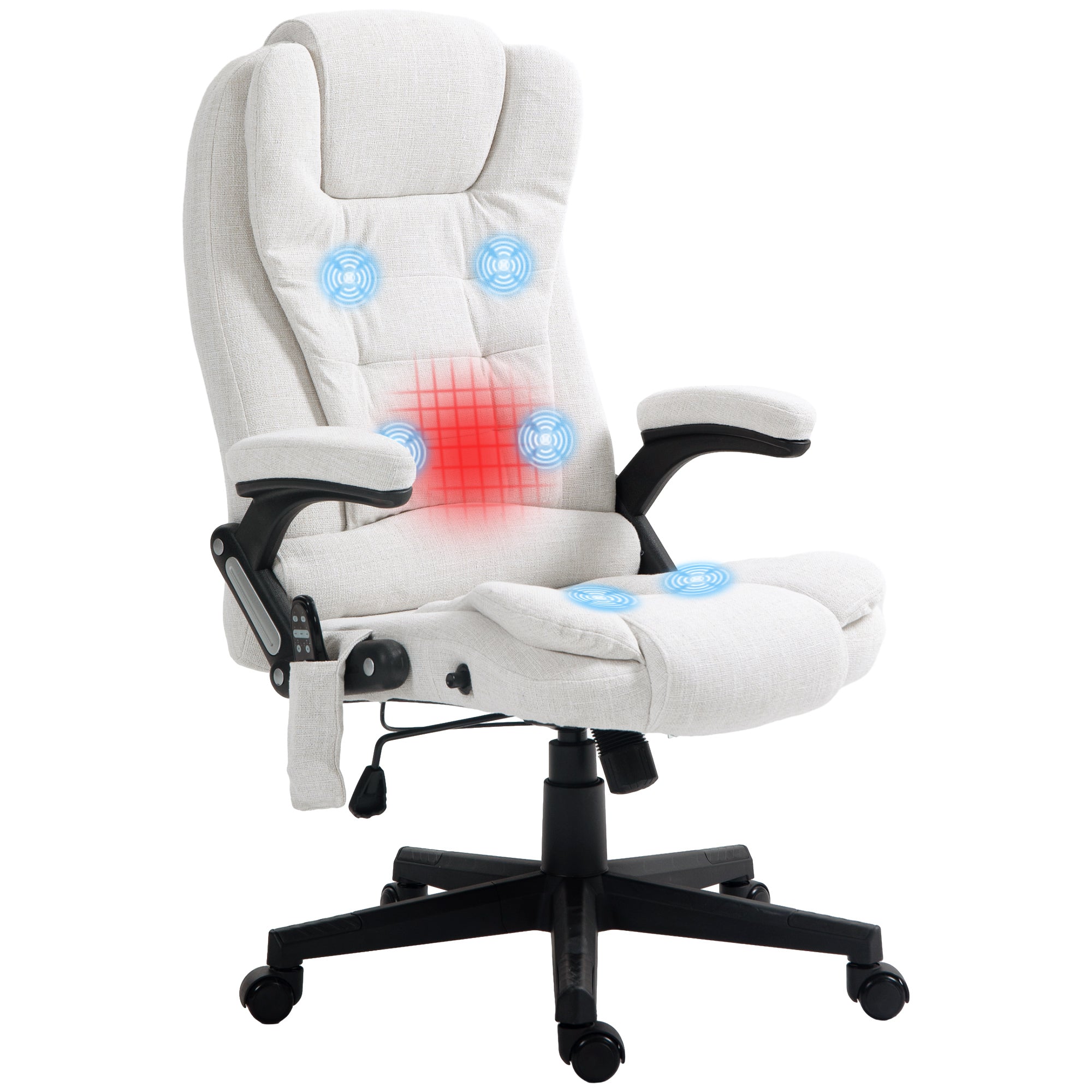 HOMCOM 6 Point Vibrating Massage Office Chair with Heat, Linen High Back Executive Office Chair with Reclining Backrest, Padd