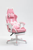 Cat Ears Pink Gaming Chair - Pink PU Leather Ergonomic Reclining Office Chair with Footrest, 310lb Capacity, 6-Position Recli