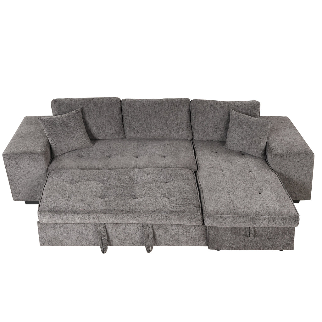 104.5' Modern L-Shape 3 Seat Reversible Sectional Couch, Pull Out Sleeper Sofa with Storage Chaise and 2 Stools for Living Room Furniture Set,Knox Charcoal (old sku:SG000431AAA) - Grand Goldman Shop
