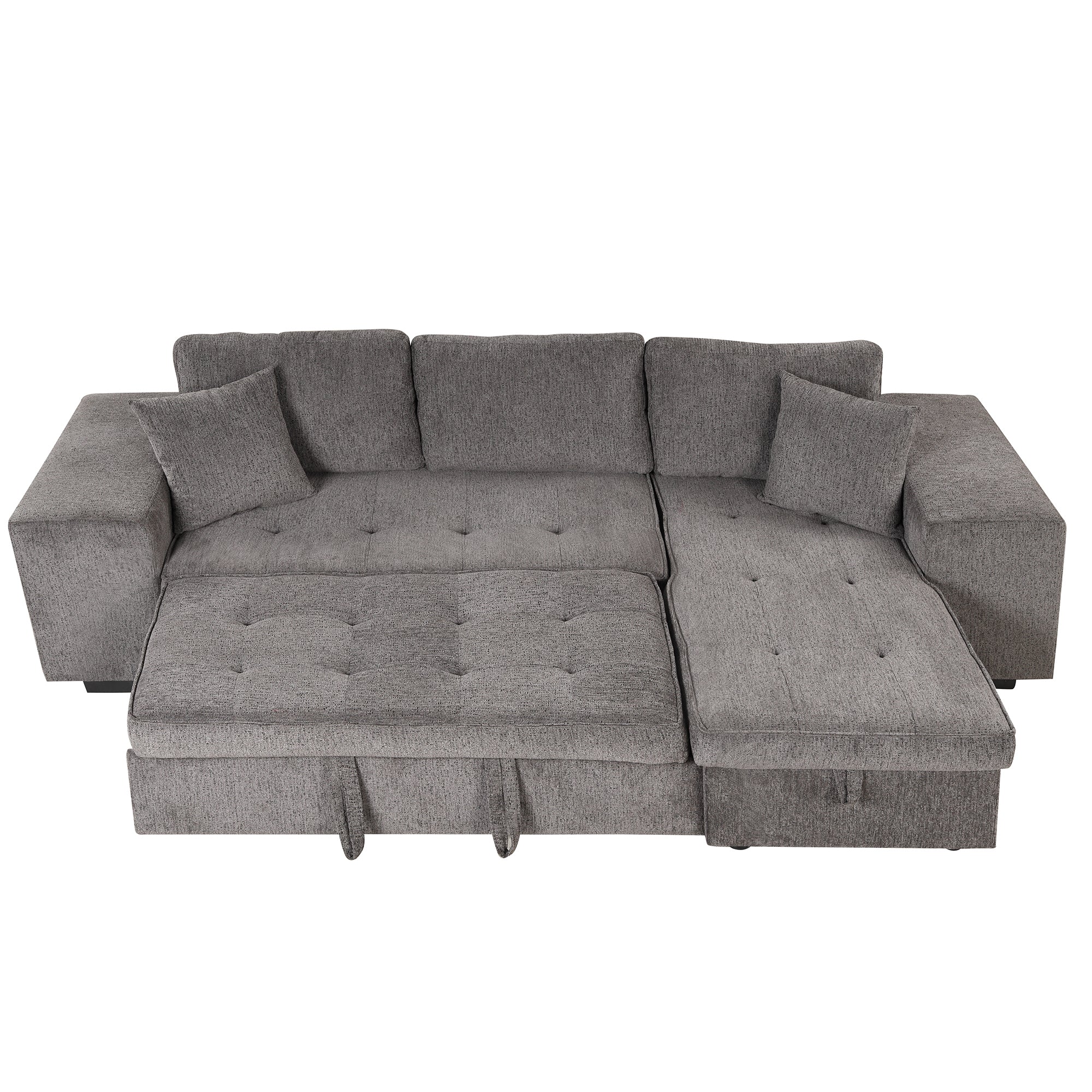 104.5' Modern L-Shape 3 Seat Reversible Sectional Couch, Pull Out Sleeper Sofa with Storage Chaise and 2 Stools for Living Room Furniture Set,Knox Charcoal (old sku:SG000431AAA) - Grand Goldman Shop