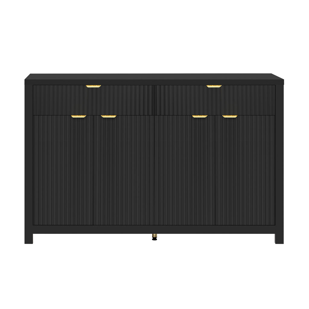 U_STYLE Modern 55.1'' Sideboard Buffet Cabinet with 2 Drawers & 4 Doors, Adjustable Shelves, Wave-Pattern Design, Aluminum Handles, Painted MDF, Scandinavian Storage for Dining Room, Living Room - Grand Goldman Shop