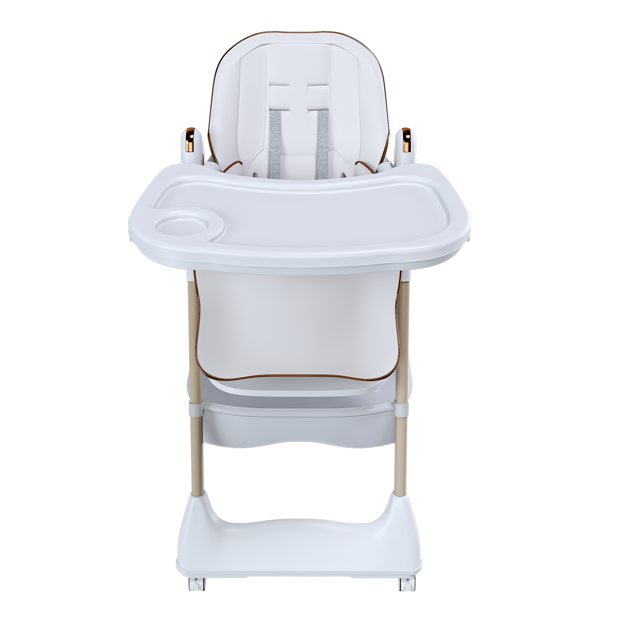 Adjustable Baby High Chair 0-6 Years – Portable Infant Feeding Seat with Safety Belt, Silent Lockable Wheels, White - Grand Goldman Shop