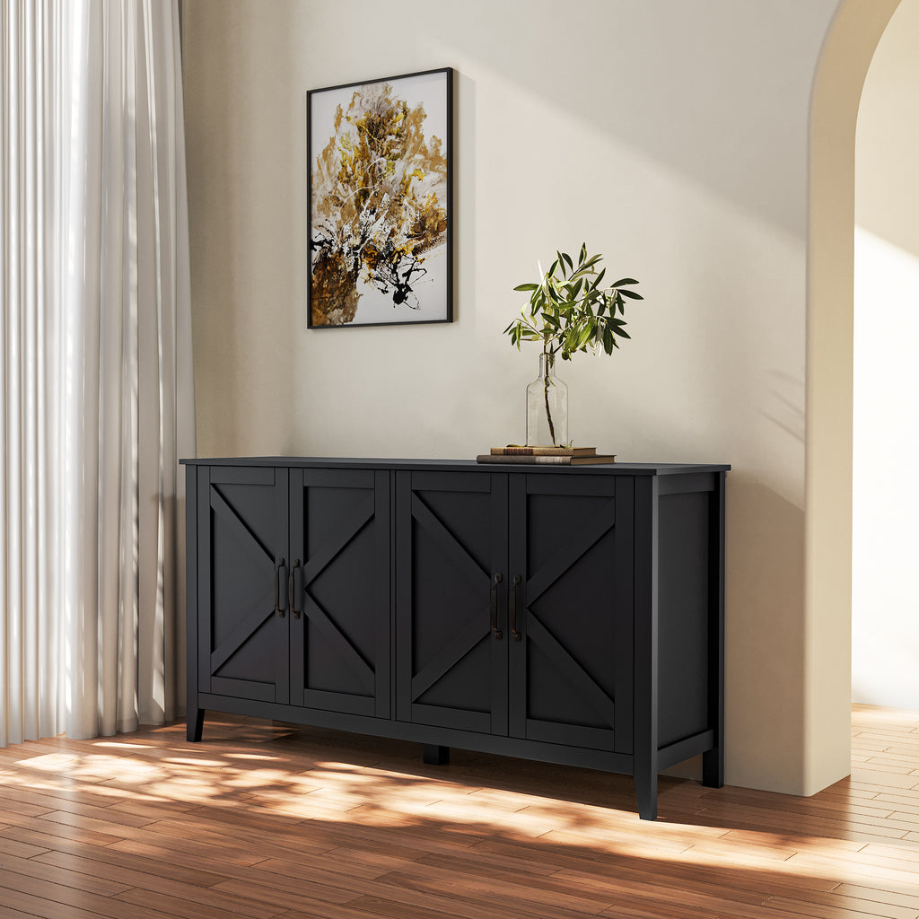 Cabinet with 4 Doors and 4 open shelgves,Freestanding Sideboard Storage Cabinet Entryway Floor Cabinet for Living Room Office Bedroom - Grand Goldman Shop