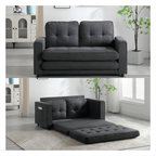 3 Fold Sofa,Convertible Futon Couch sleeper sofabed,Space saving loveseat,Pull Out Couch Bed for Living Room,Dark Gray & Light Gray & Beige,Velvet linen fabric - Grand Goldman Shop
