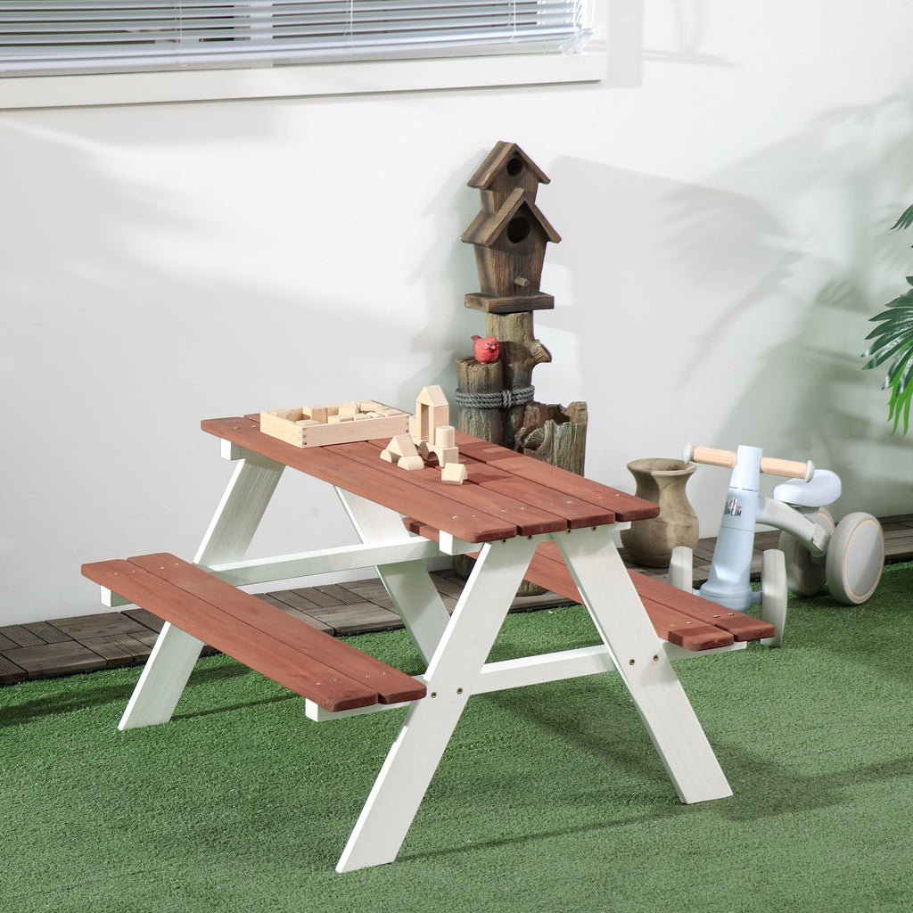 Outsunny Kids Picnic Table Set, Wooden Table & Bench Set, Kids Patio Furniture Outdoor Toys for Garden, Backyard, Aged 3-8 Ye