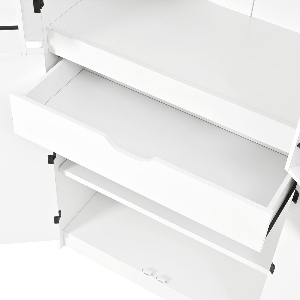 K&K 72' Tall Farmhouse Kitchen Pantry Cabinet with 8 Door Shelves, Curved Design Storage Cabinet with 3 Adjustable Shelves, Hidden Drawer, Versatile Cupboard for Kitchen, Dining & Bathroom, White - Grand Goldman Shop