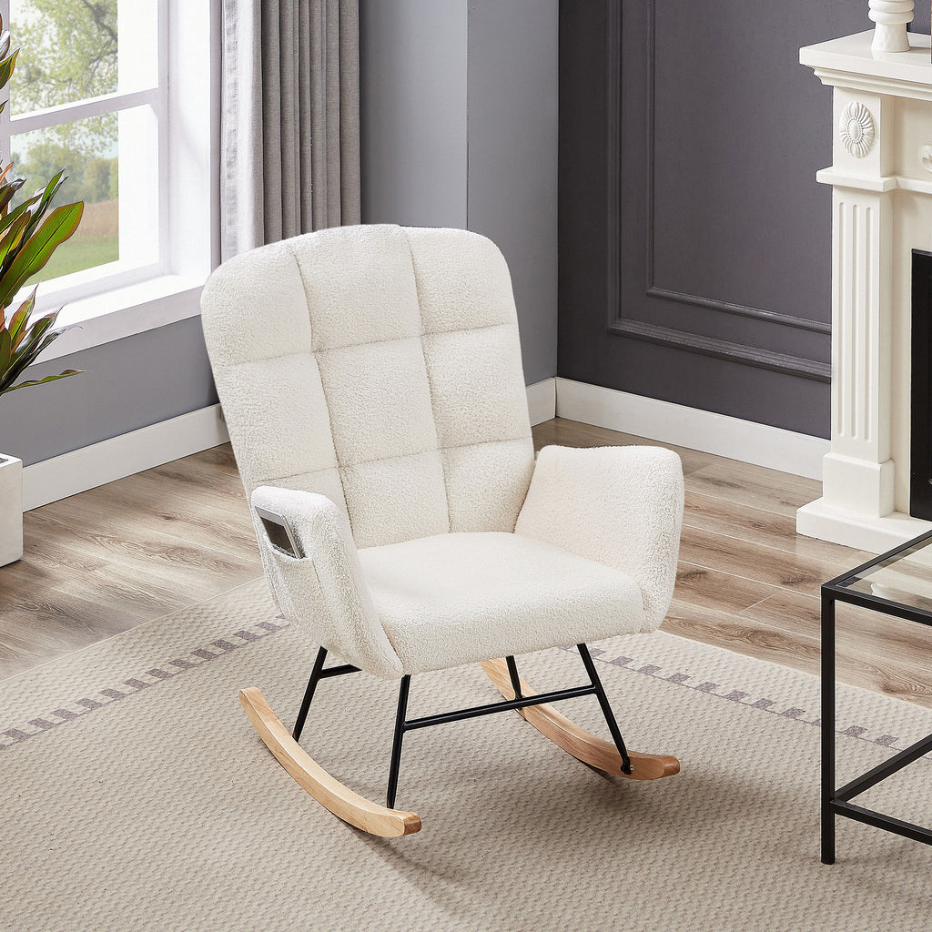 Cream White Teddy Rocking Armchair - Grand Goldman Shop