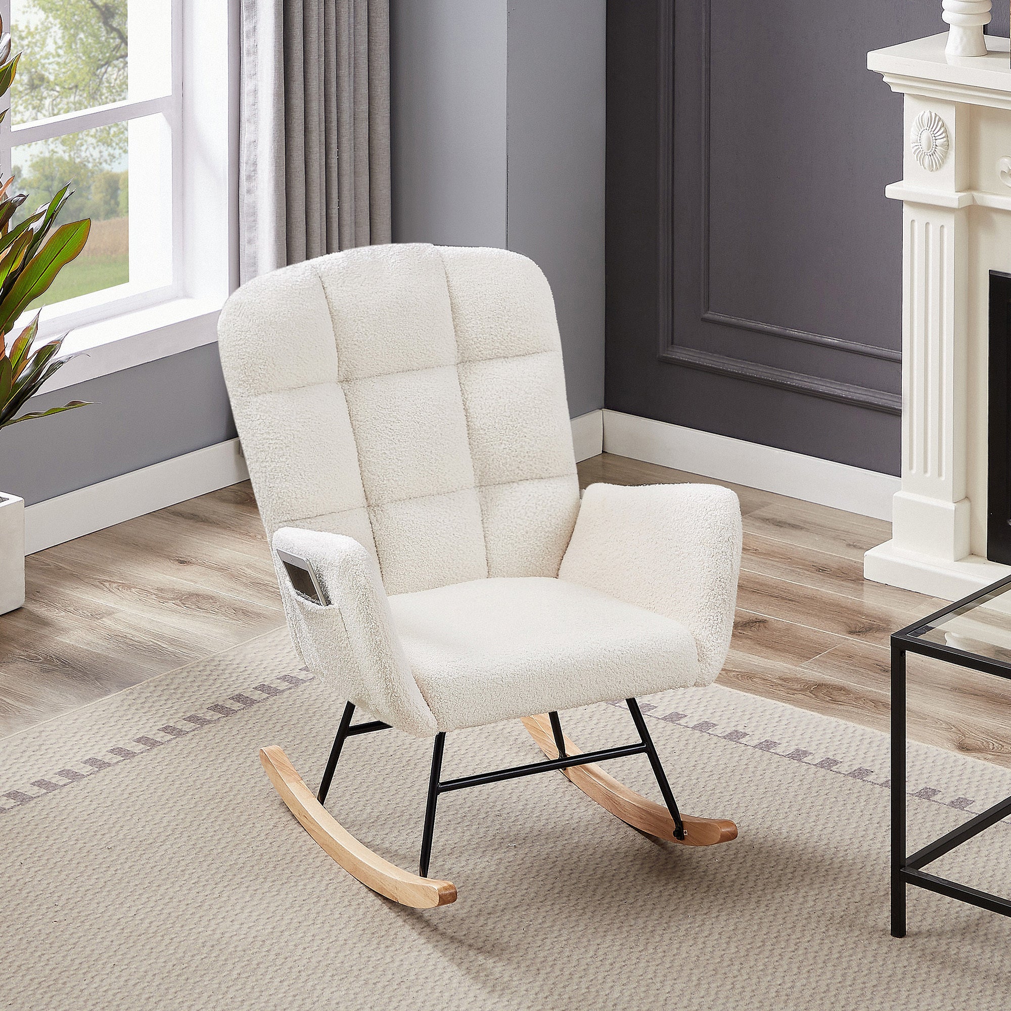 Cream White Teddy Rocking Armchair - Grand Goldman Shop