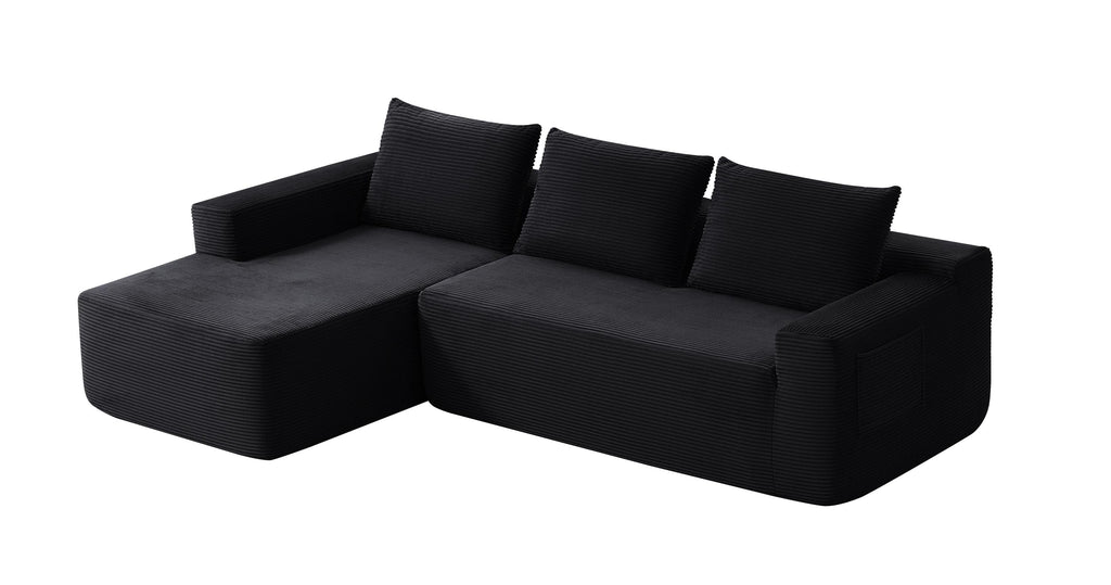 96.9' Cloud Sectional Couch with L-Shape Chaise,Modern Modular Sofa with Deep Seat, Upholstered Couches for Living Room Bedroom,No Assembly Required, (Corduroy Fabric),Black - Grand Goldman Shop