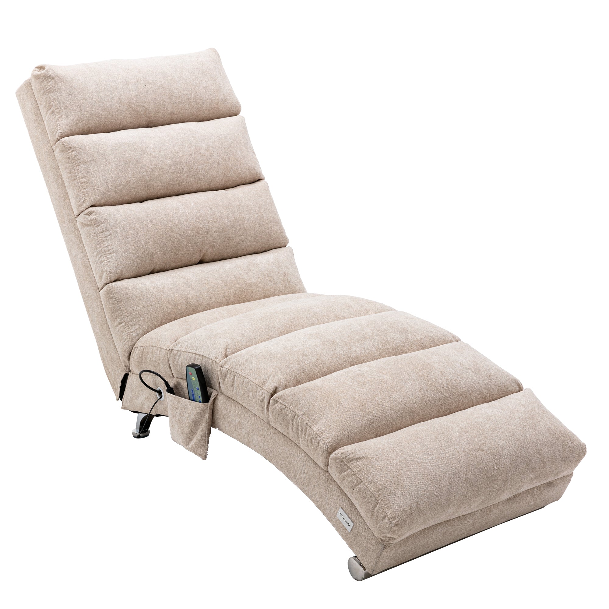 Linen Massage Chaise Lounge Indoor with Remote Control, Ergonomic Electric Massage Lounger in Beige - Grand Goldman Shop